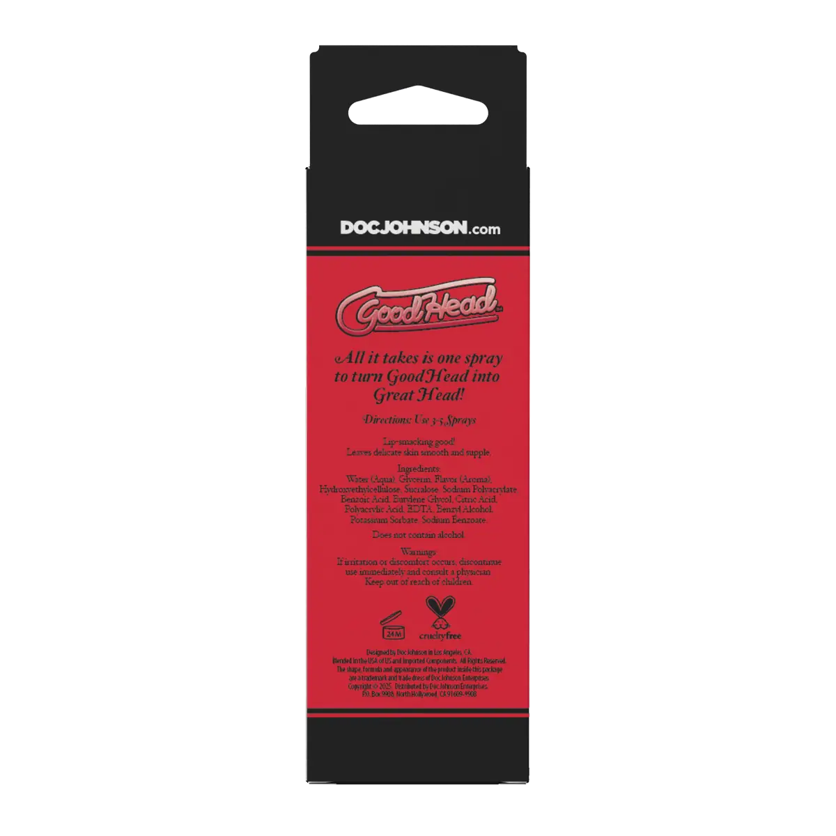 Red packaging of GoodHead with black text on a white background