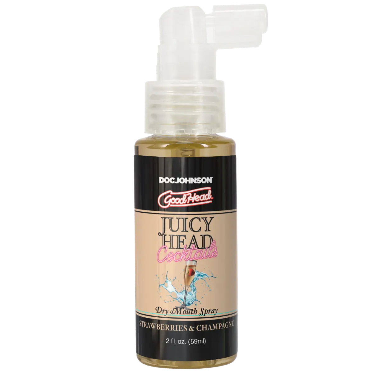 Bottle of Doc Johnson GoodHead Juicy Head Coconut dry mouth spray on a white background