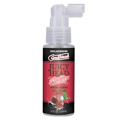 Bottle of Doc Johnson GoodHead Juicy Head Girls Sour Cherry dry mouth spray on a white background