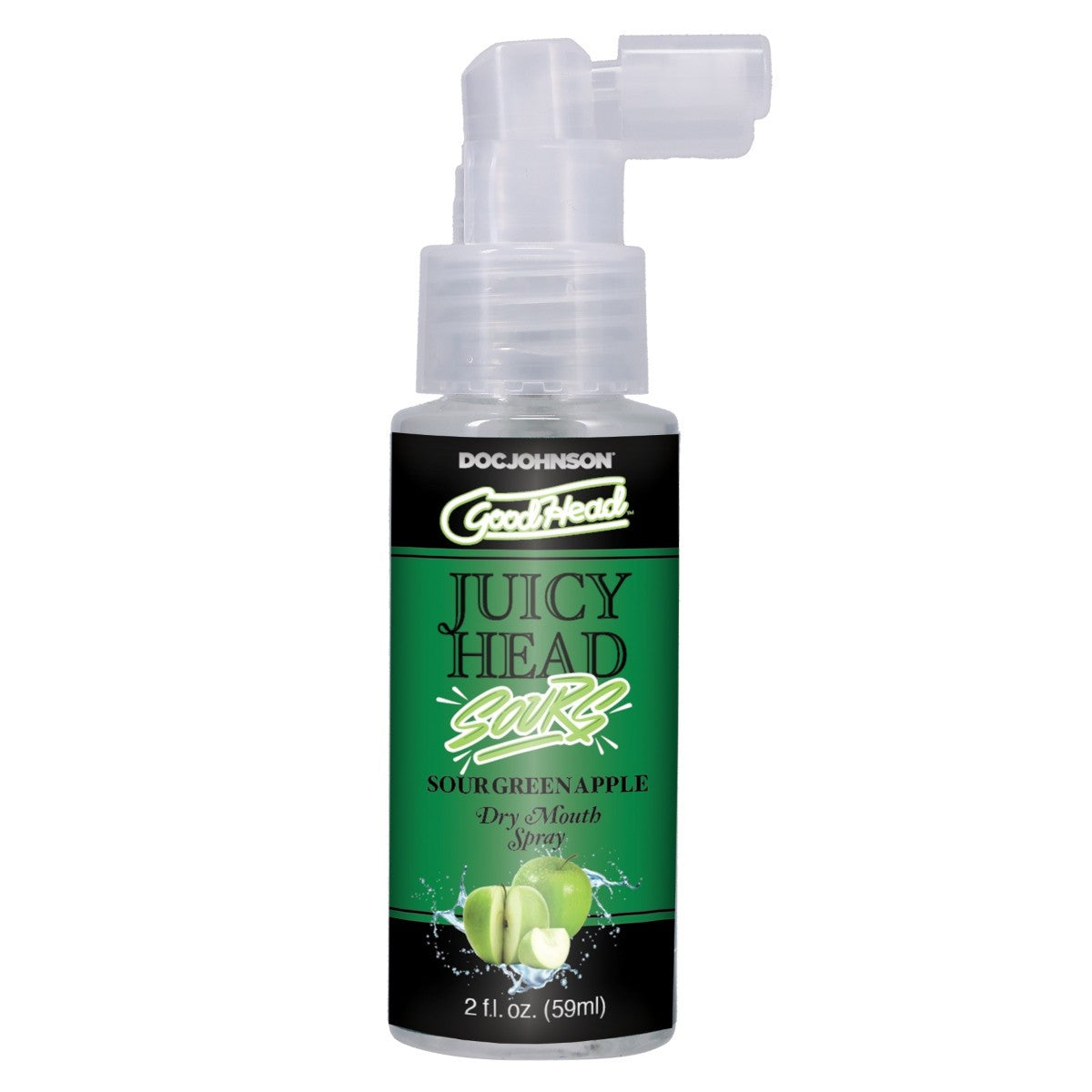 Bottle of Doc Johnson Juicy Head Lube Sour Green Apple flavor on a white background