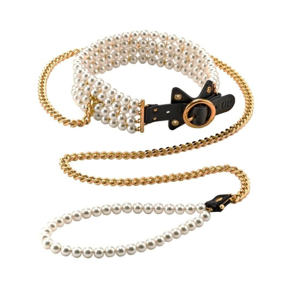 Guilty Pleasure Allure Luminious Pearl Leash & Collar BDSM Bondage Fetish Vegan
