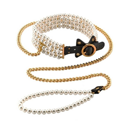 Guilty Pleasure Allure Luminious Pearl Leash & Collar BDSM Bondage Fetish Vegan