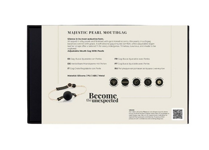 Product packaging with text and a QR code on a white background