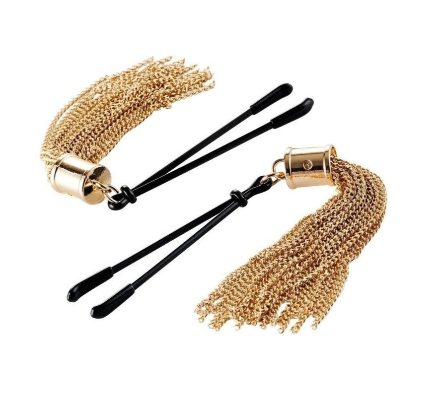 Guilty Pleasure Sensual Sway Nipple Clamps Black Gold BDSM Bondage Fetish Kink