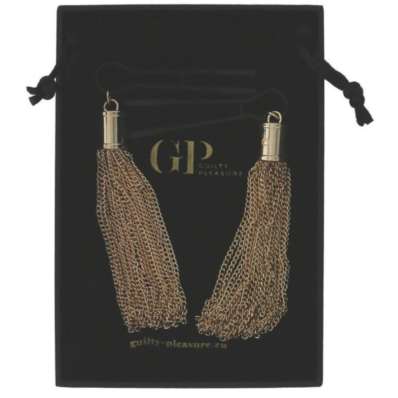 Guilty Pleasure Tassel Tease Nipple Clamps Black Gold BDSM Bondage Fetish Kink