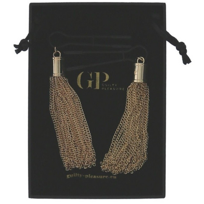 Guilty Pleasure Tassel Tease Nipple Clamps Black Gold BDSM Bondage Fetish Kink