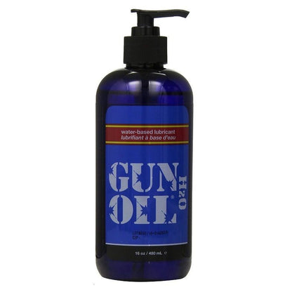 Blue bottle of Gun oil lubricant with pump on a white background