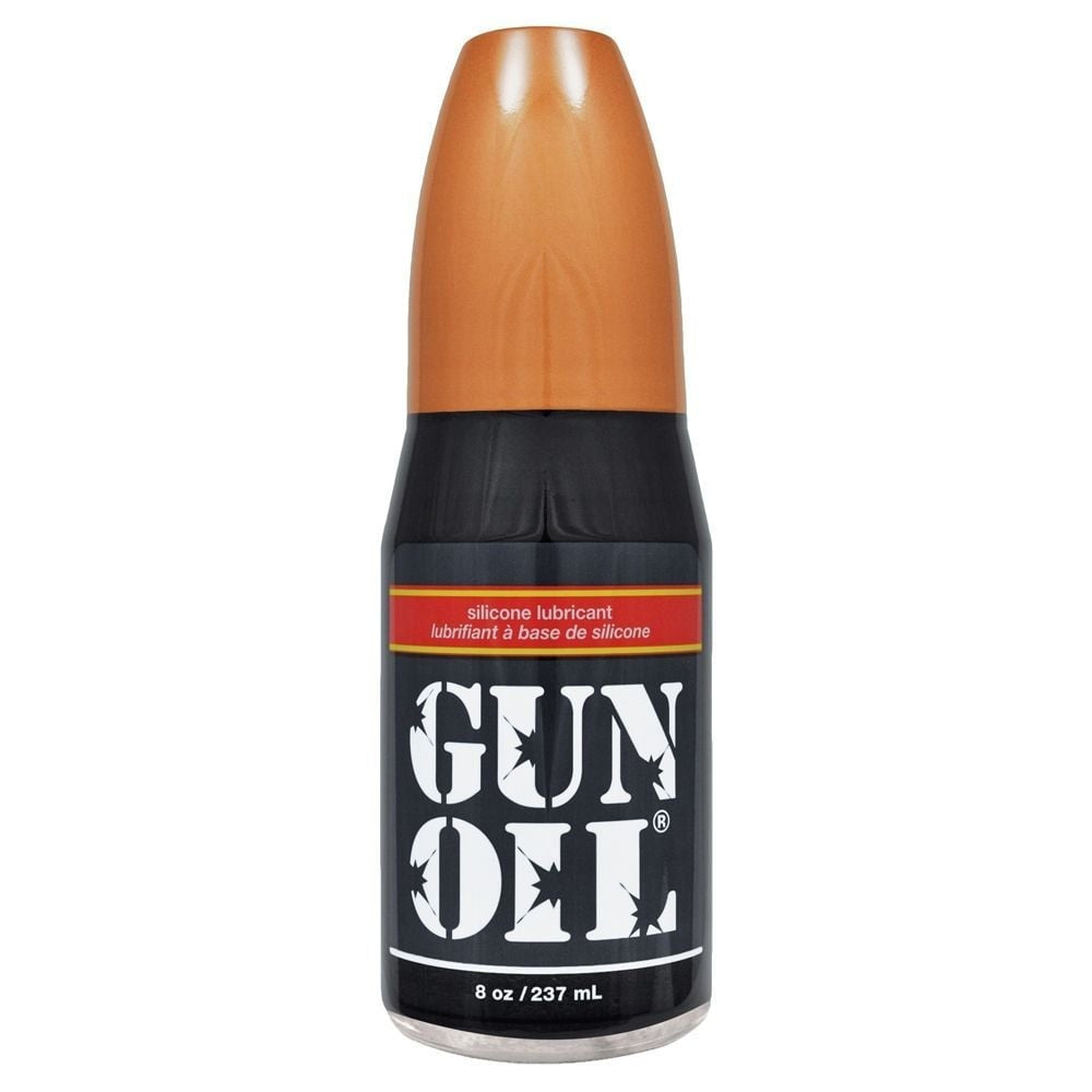 Bottle of Gun Oil silicone lubricant on a white background