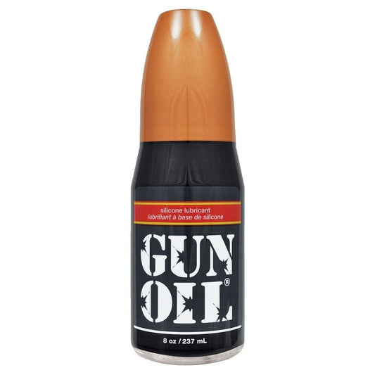 Bottle of Gun Oil silicone lubricant on a white background