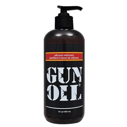 Black bottle of Gun Oil silicone lubricant on a white background