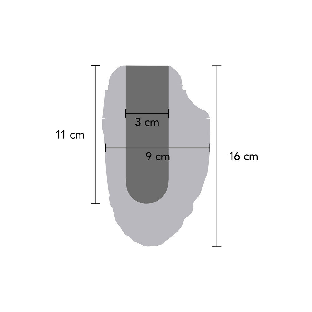Measurement chart of a product with dimensions labeled in centimeters on a white background