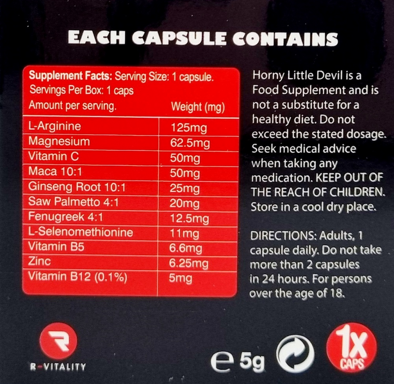 Horny Little Devil Male Herbal Supplement Stimulant Libido Stamina Booster 1 Cap