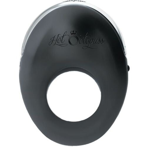 Black silicone cockring with 'Hot Octopuss' branding on a white background