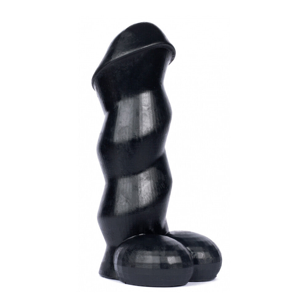 Black twisted sex toy on a white background