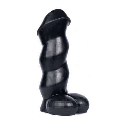 Black twisted sex toy on a white background