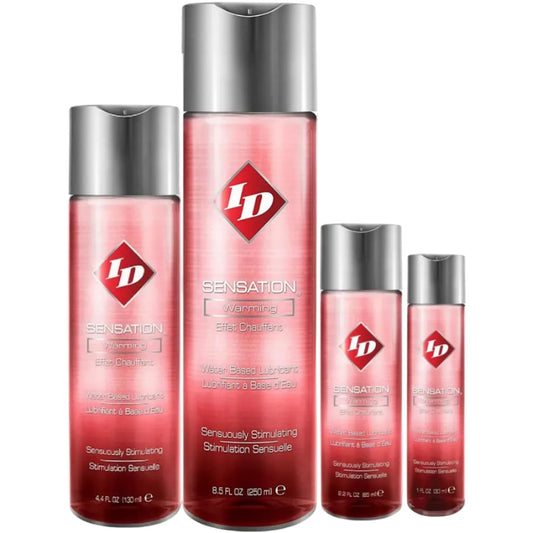 Set of ID Sensation warming lubricant products on a white background