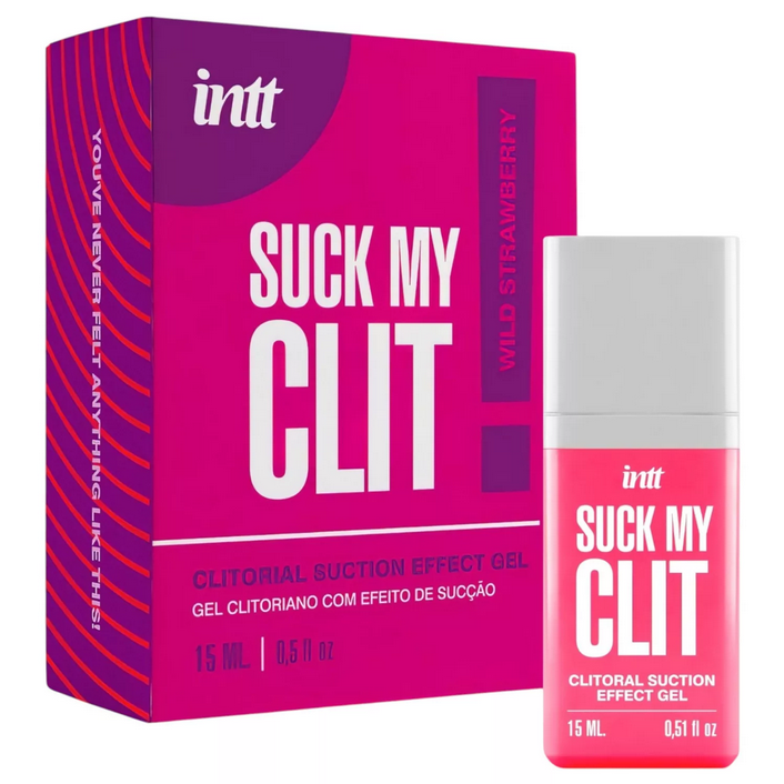 Clitoral suction effect gel packaging with 'intt' branding on a white background