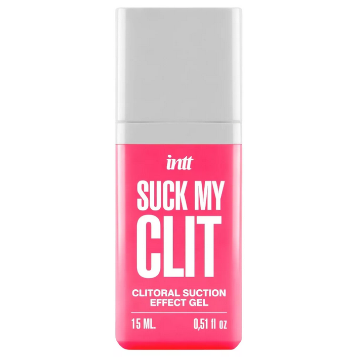 Pink container with 'Suck My Clit' text on a white background