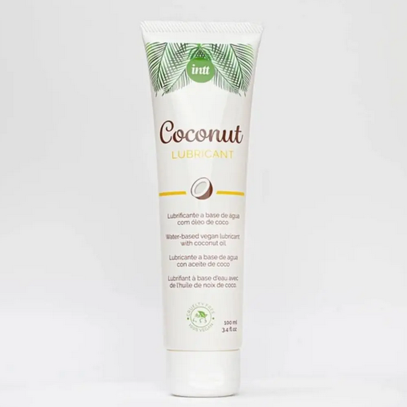 Tube of coconut lubricant on a white background