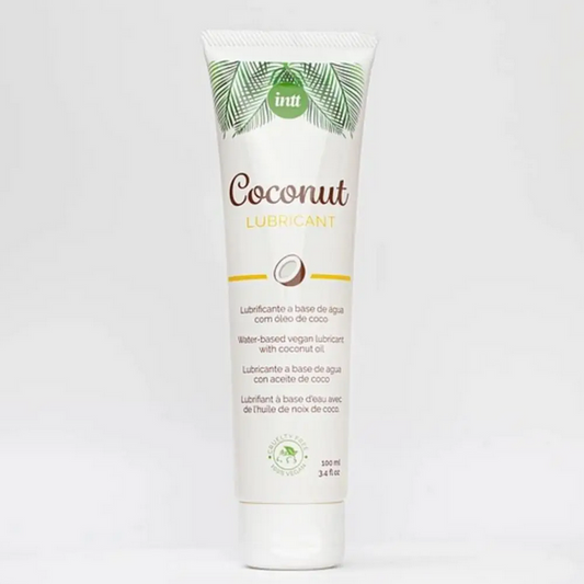 Tube of coconut lubricant on a white background