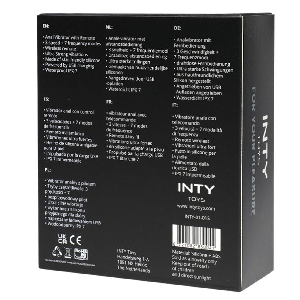 Black packaging box with text and branding on a white background