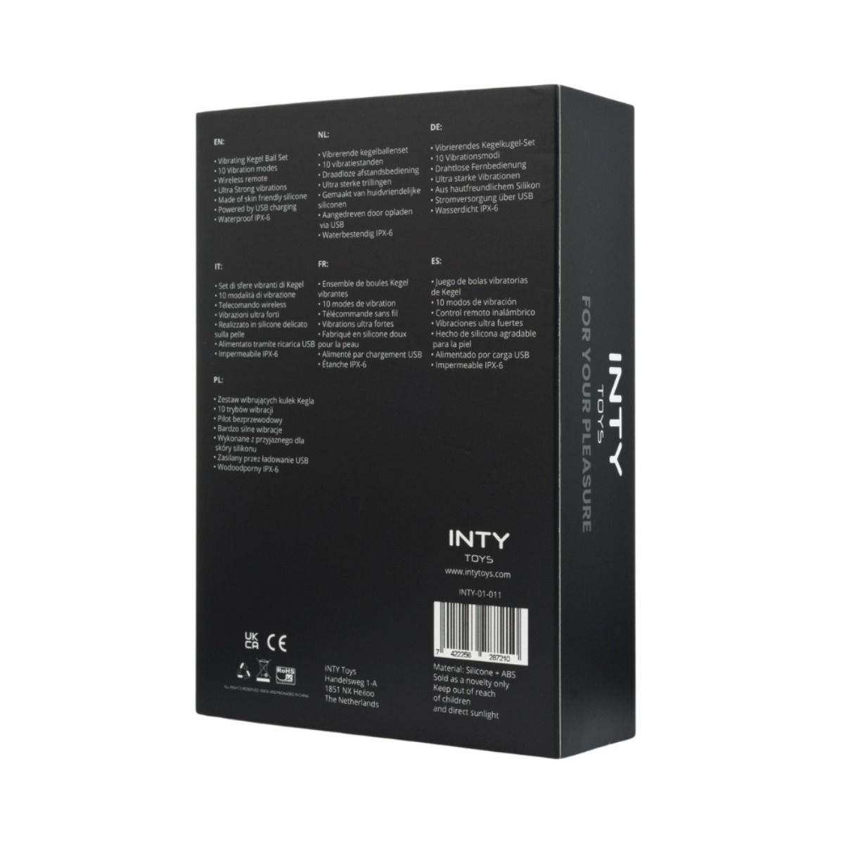 Black box with text and branding on a white background