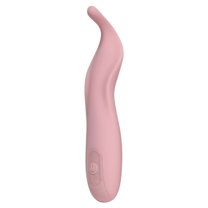 Pink curved electronic vibrator on a white background
