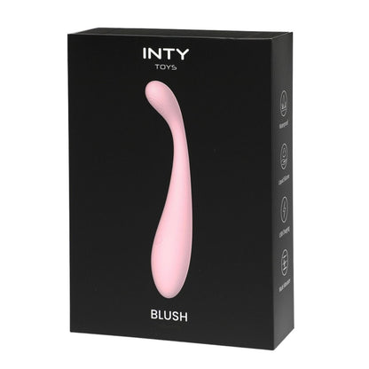Black box packaging of INTY Toys with a pink toy on a white background