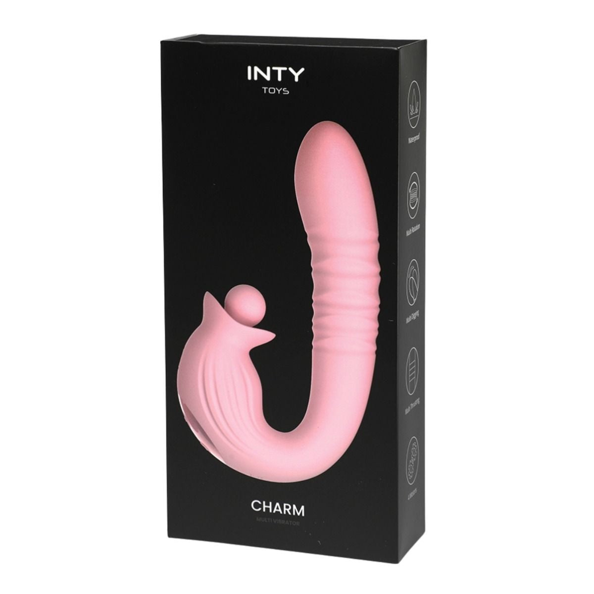 Pink toy with 'INTY TOYS' branding on a black box