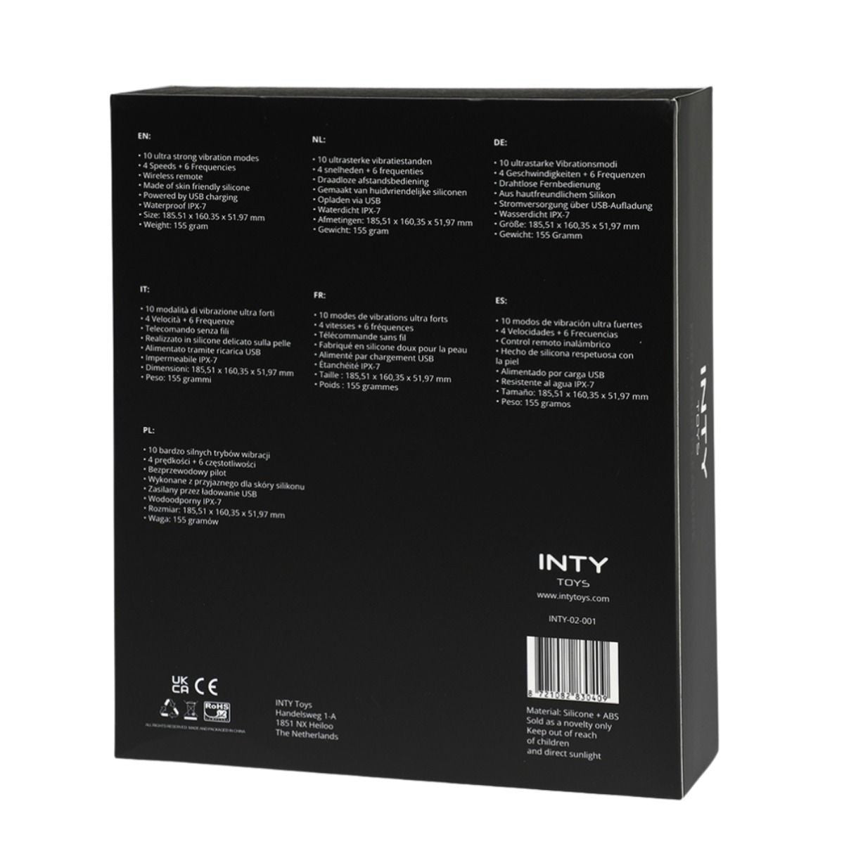 Black box with text and branding on a white background