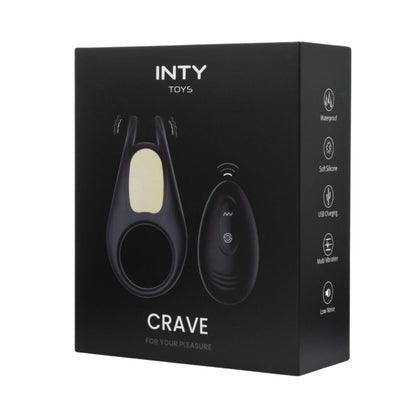 Black packaging of INTY TOYS Crave with product images and feature icons on a white background
