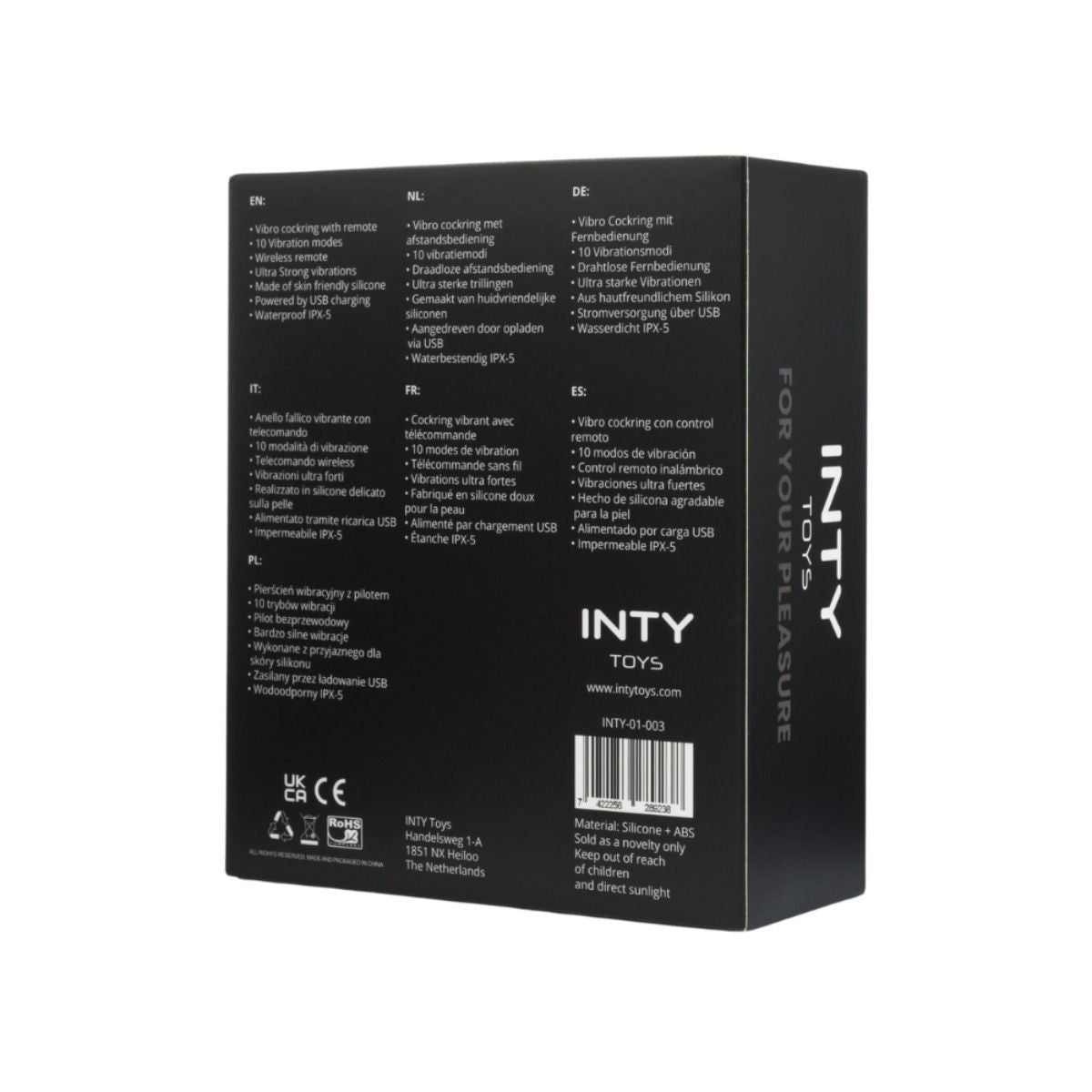 Black box with text and branding on a white background