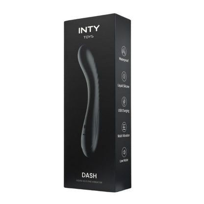 Black packaging of INTY TOYS DASH with product illustration and feature text on a white background