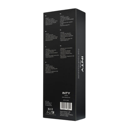 Black packaging box with 'INTY' branding on a white background