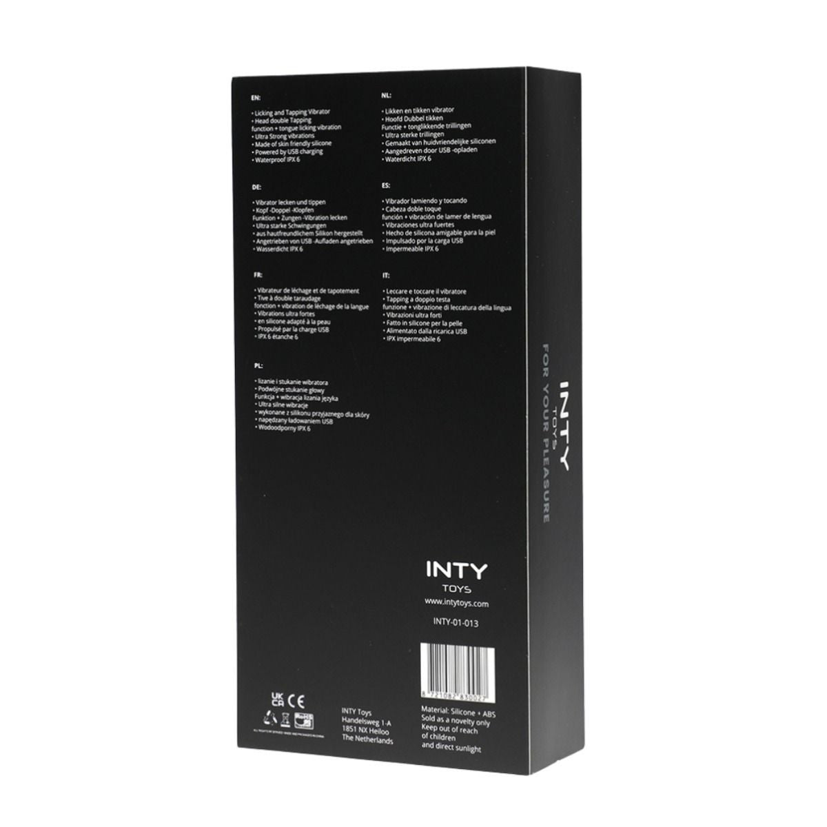 Black box with text and branding on a white background