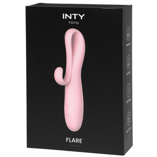 Pink sex toy with 'INTY TOYS' branding on a black box