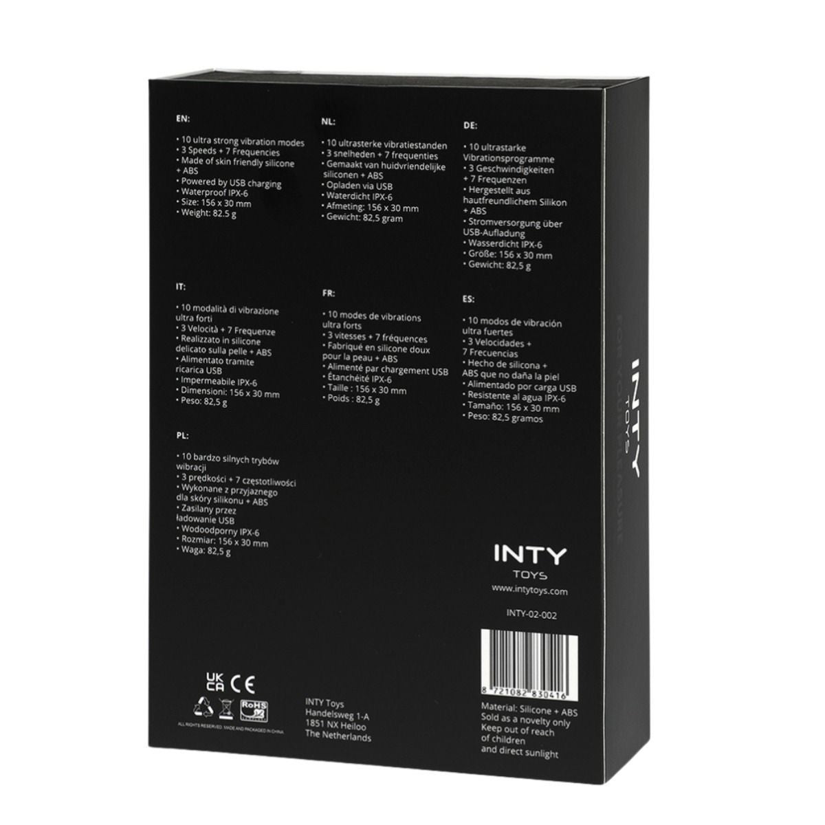 Black box with text and INTY branding on a white background