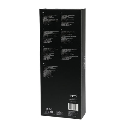 Black packaging box with text and branding on a white background