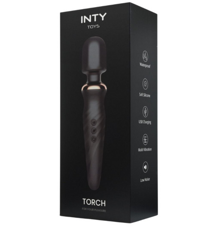 Black packaging of INTY TOYS Torch with product illustration on a white background