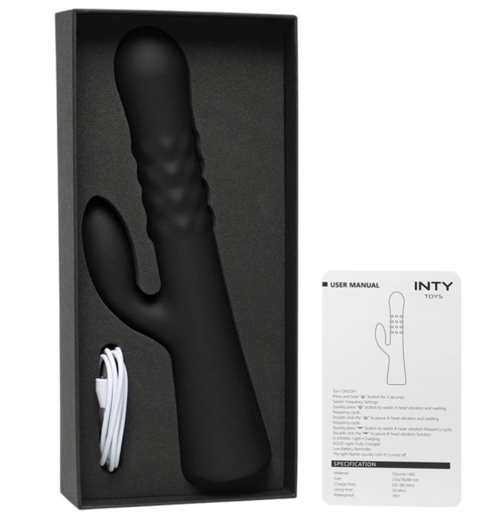 Black silicone product in packaging with user manual on a white background