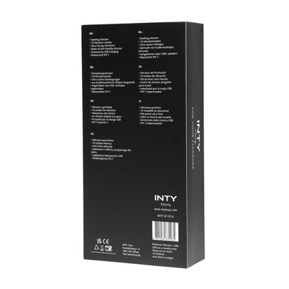 Black packaging box with text and branding on a white background