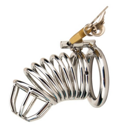 Metal cage with a lock on a white background