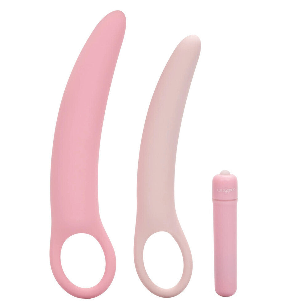 Set of pink silicone tools on a white background