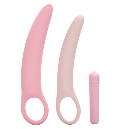 Set of pink silicone tools on a white background