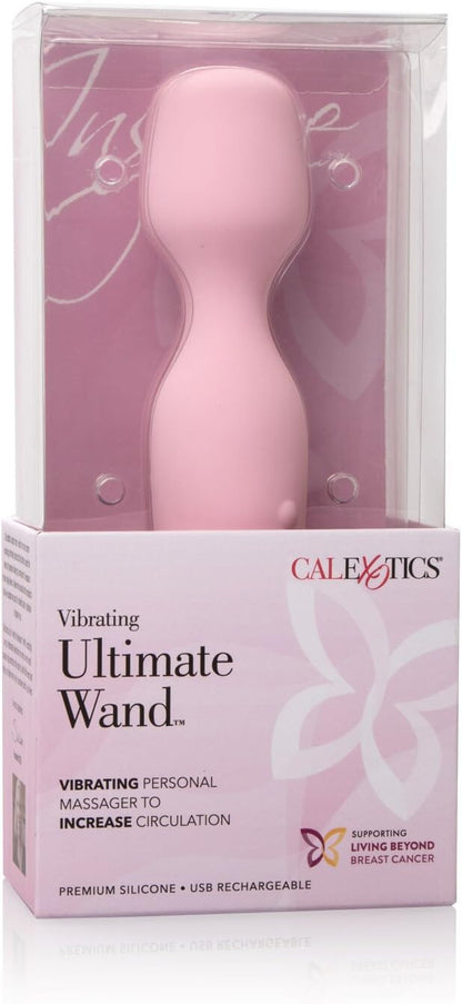 Pink vibrating wand in packaging with 'Calexotics' branding on a white background