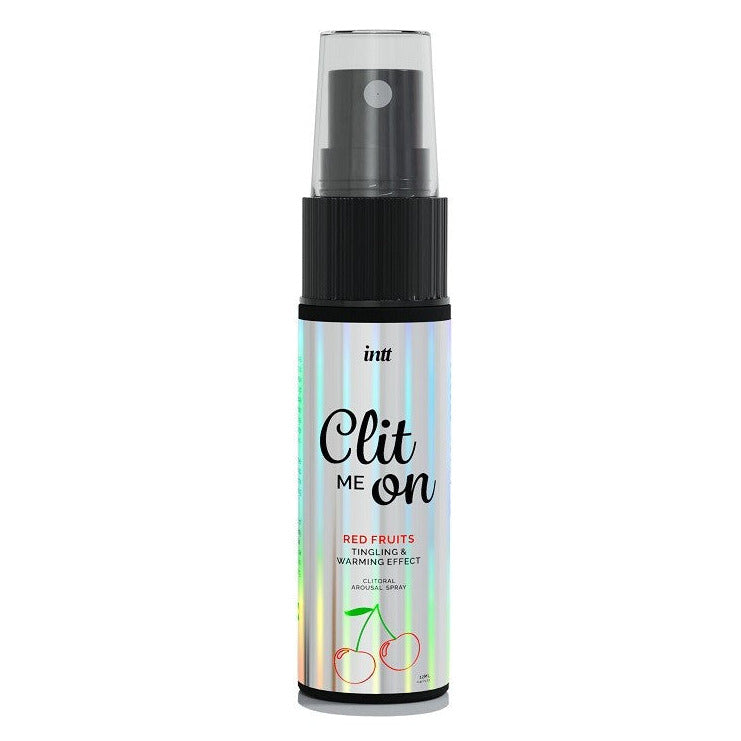 Spray bottle labeled 'Clit Me On' on a white background