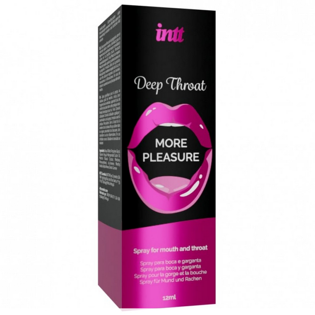 Inti Deep Throat spray packaging with black and pink design on a white background