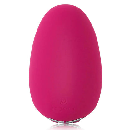 Pink silicone egg-shaped product with brand logo on a white background