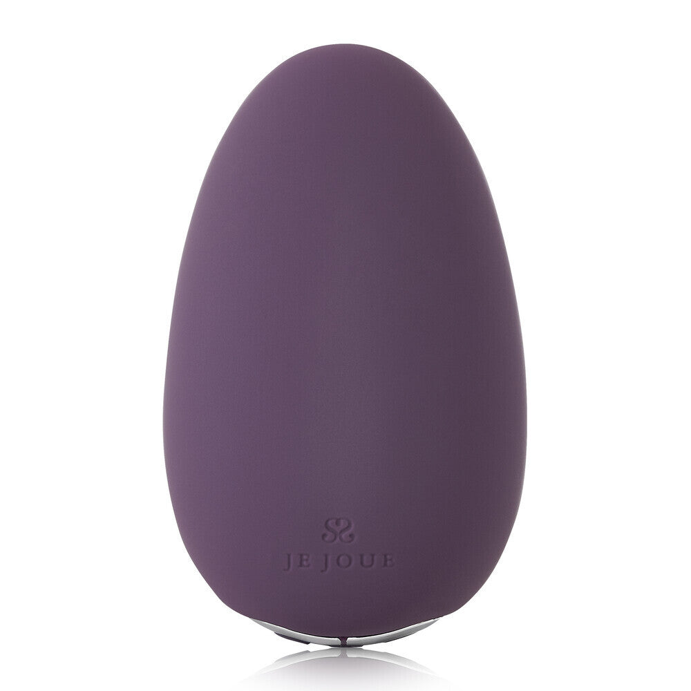 Purple egg-shaped device with a brand logo on a white background
