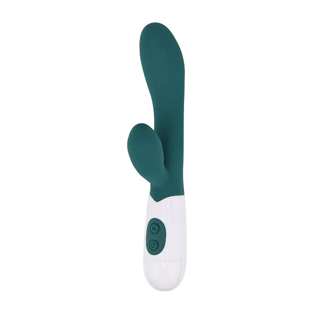 Green and white electronic device on a white background